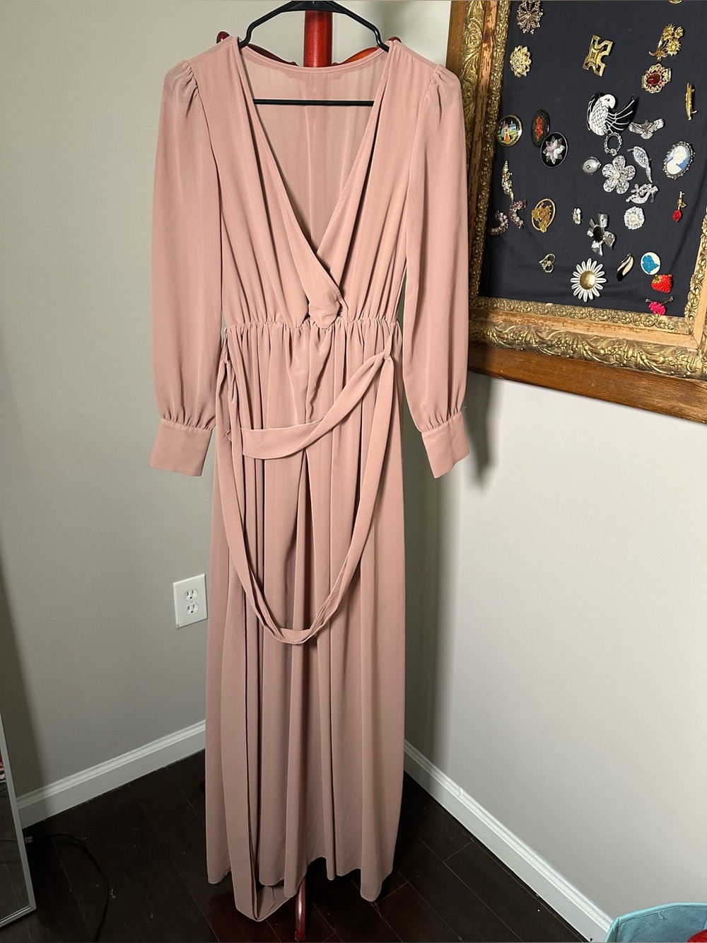 Long Sleeve Wrap Maxi Dress in Dusty Rose size S